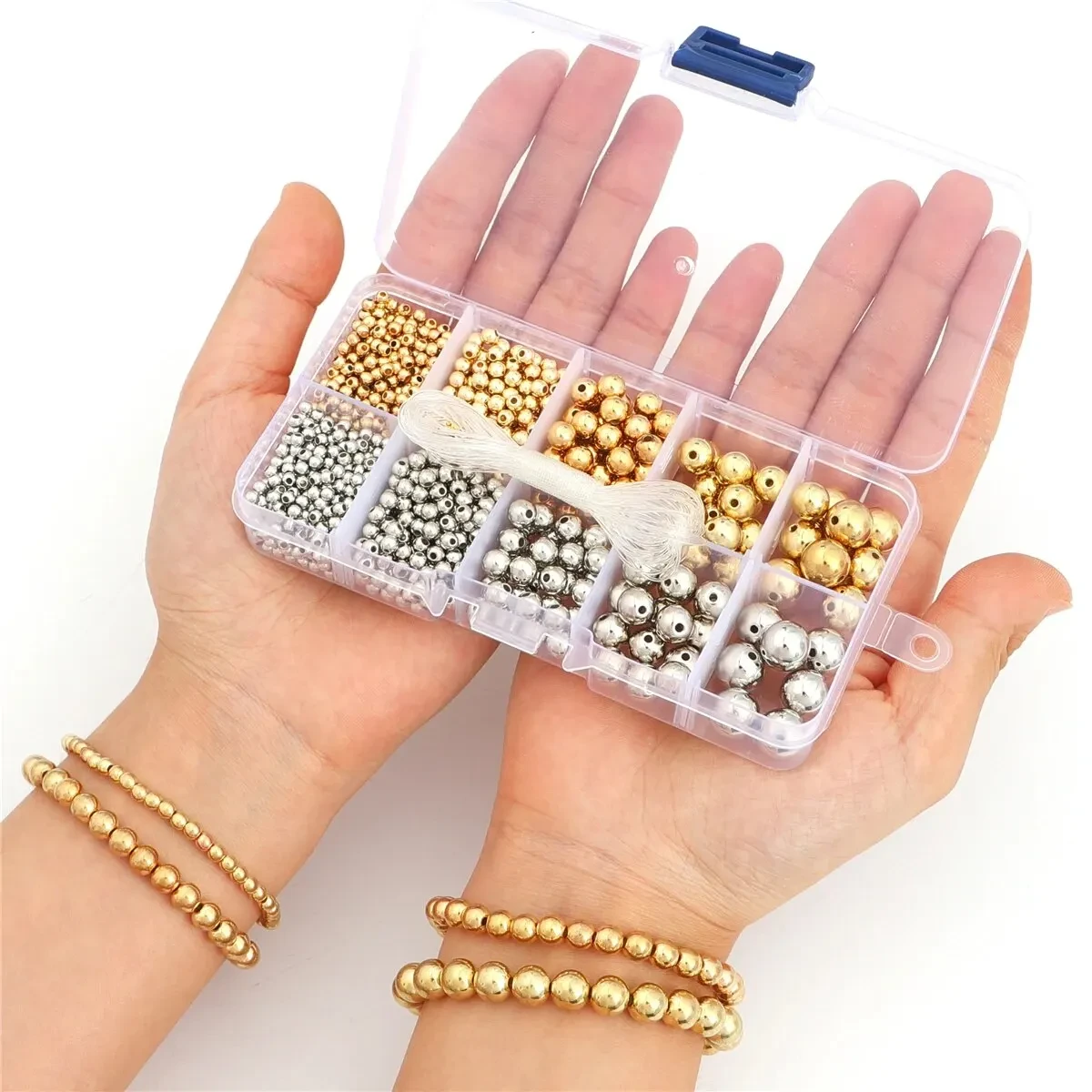 Набір намистин для творчості Finding Органайзер намистин резинка Сталисті золотаві 13см х 7см х 2.2см 1250 шт