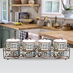 Набір банок для спецій і сипких продуктів 5 шт Maestro MR-20005-04CS Набір ємностей на підставці з кераміки