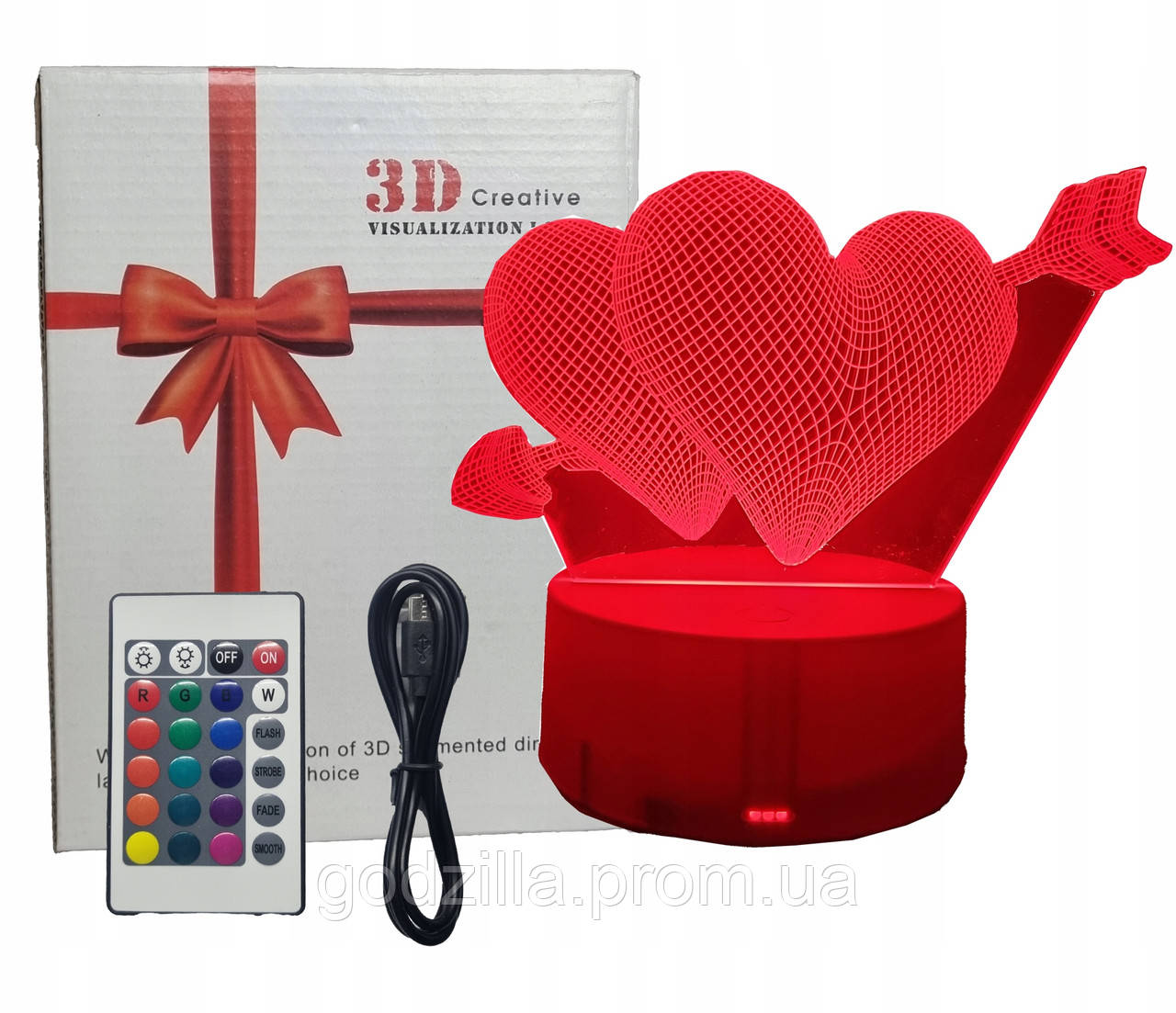3D нічник серце плюс пульт до дня закоханих, фото 1