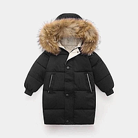 Детская зимняя курточка для мальчика и девочки теплая и удлиненная на капюшоне мех