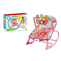 Дитяче музичне крісло-гойдалка 8615 дитячий шезлонг з іграшками та вібрацією / "Слоненя" для дівчинки