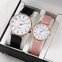 Парные наручные женские и мужские кварцевые часы Cadvan Quartz Ladies Man Watches (розовые и чёрные).