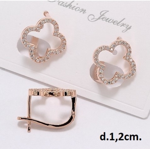 Гарні Сережки жіночі Клевер із камінчиками мед золото, фото 1