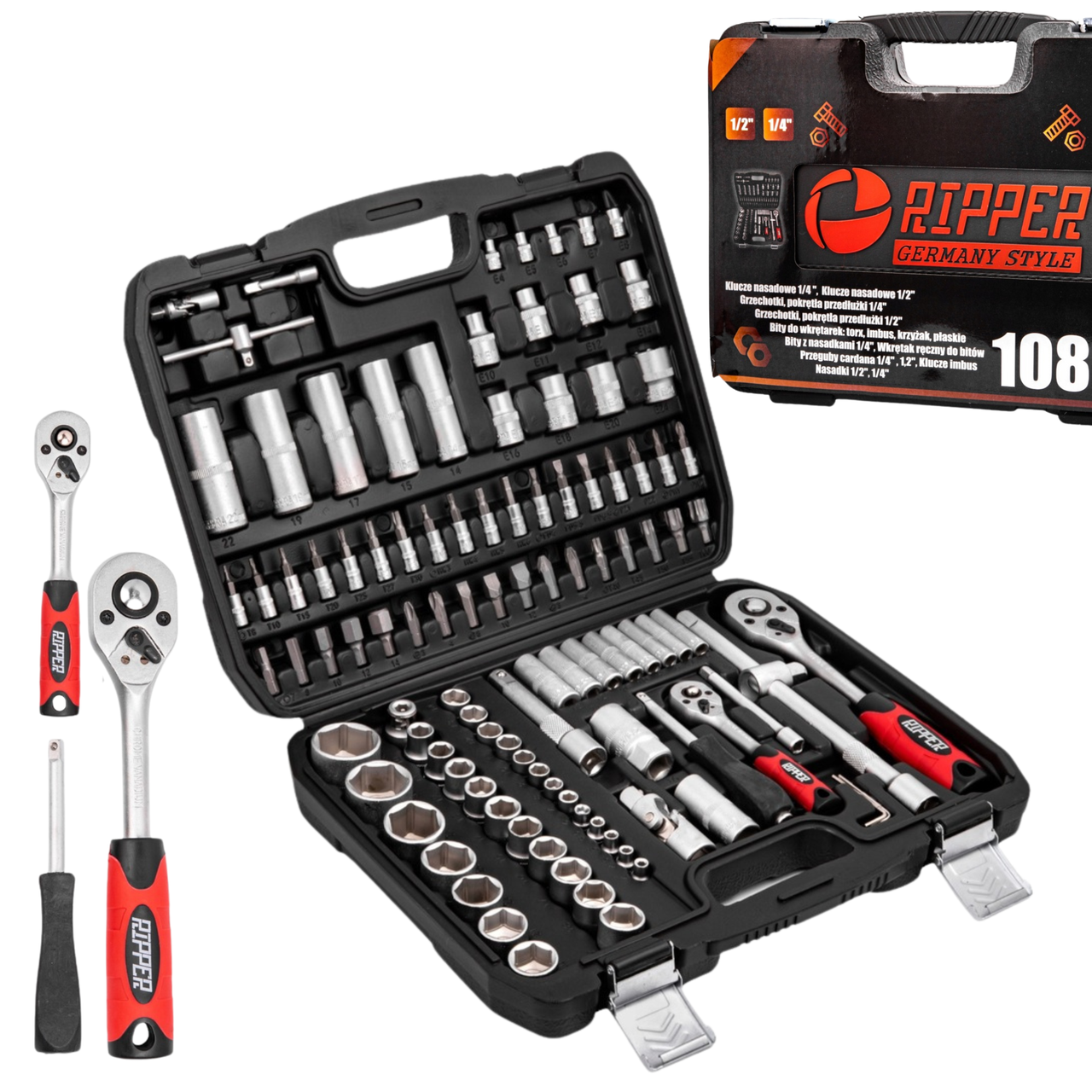 Професійний набір інструментів та торцевих головок ключів для авто та будинку Ripper M58220 108 ел