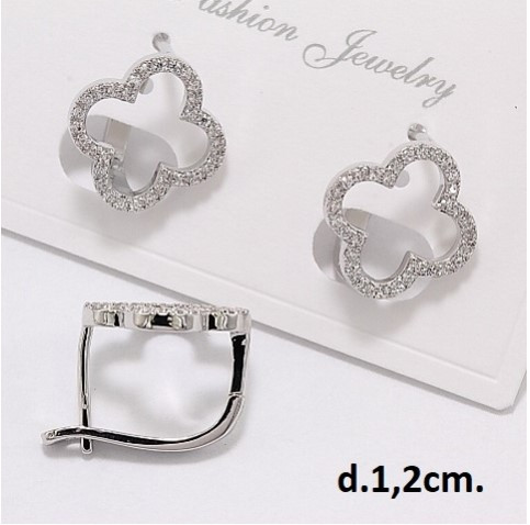 Гарні Сережки жіночі Клевер із камінчиками біле мед золото, фото 1