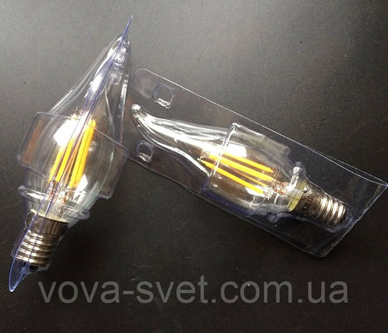 LED лампа Эдисона C-35 (4w) E-14 (AMBER) "NEW" filament (свеча на ветру) - фото 9 - id-p433683811