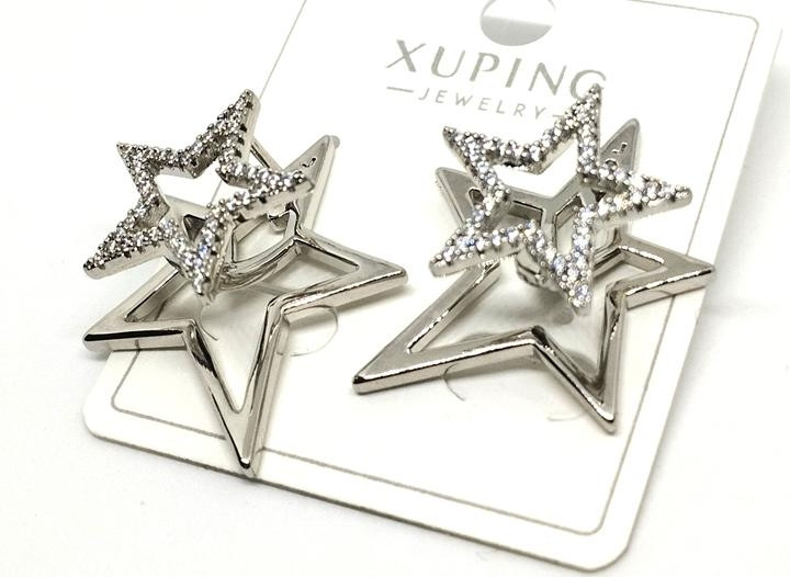 Сережки Зірка з камінцями XuPing срібло, фото 1