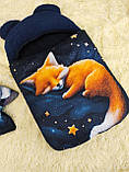Комплект для новонароджених комбінезон + спальник Тедді, принт лисеня, синій, фото 3