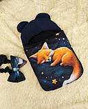 Комплект для новонароджених комбінезон + спальник Тедді, принт лисеня, синій, фото 2