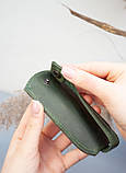 Чохол для ключів шкіряний зелений з орнаментом Сова | Ключниця шкіряна, фото 4