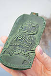 Чохол для ключів шкіряний зелений з орнаментом Сова | Ключниця шкіряна, фото 8
