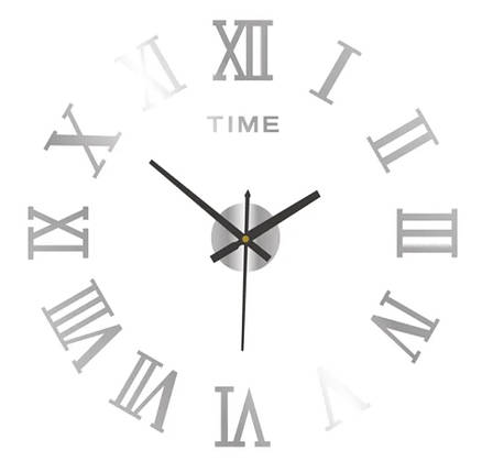 Годинник настінний дзеркальні Римські цифри TIME срібло до 40 см, фото 1