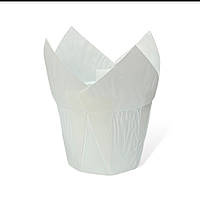 Паперова форма для мафіну тюльпан білий із бортиком 1 штука