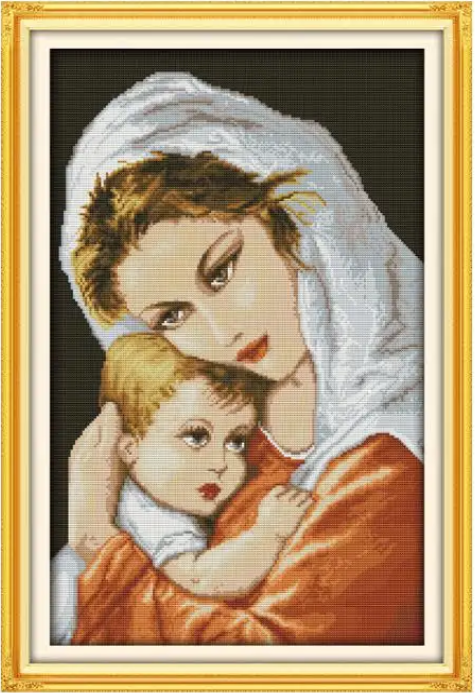 Набір для вишивання за нанесеною на канву схемою "Oil painting style mum and son". AIDA 14CT printed 36*53 см