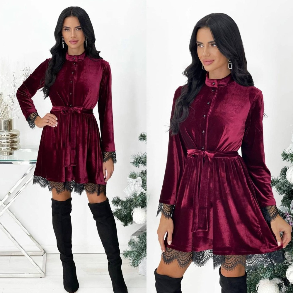Жіноче оксамитове плаття з мереживом, фото 1