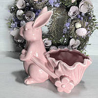 Керамический кролик с тележкой, пасхальная статуэтка кашпо 21 см