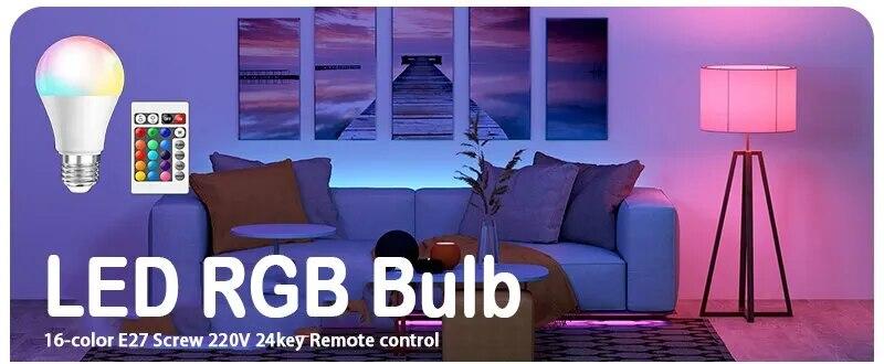LED Світлодіодна лампа E27 RGB Neon 220 V + пульт ДК. Неонове світло., фото 1
