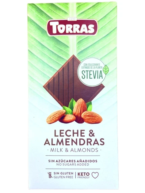 Шоколад Torras молочний з мигдалем без цукру 125г