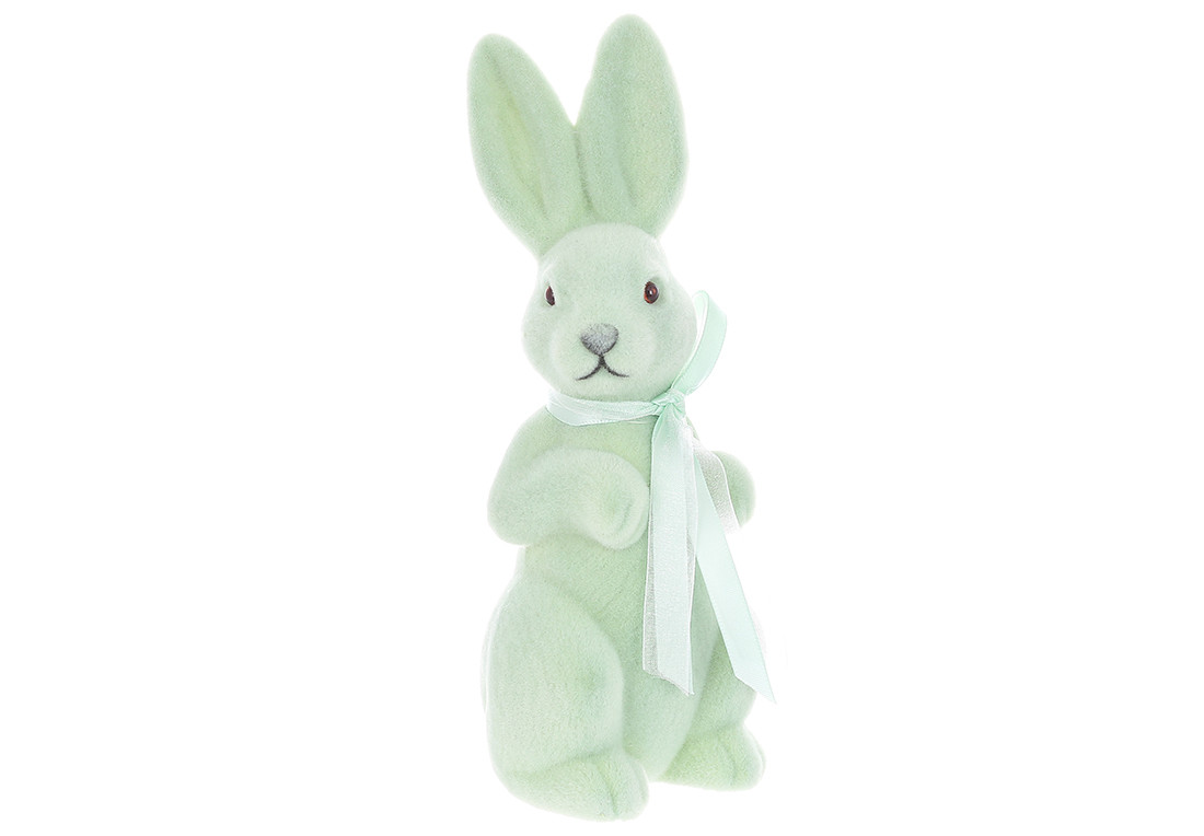 Фігурка декоративна Кролик із бантом з флоковим напиленням 8*21.5см, колір - зелений Тіффані