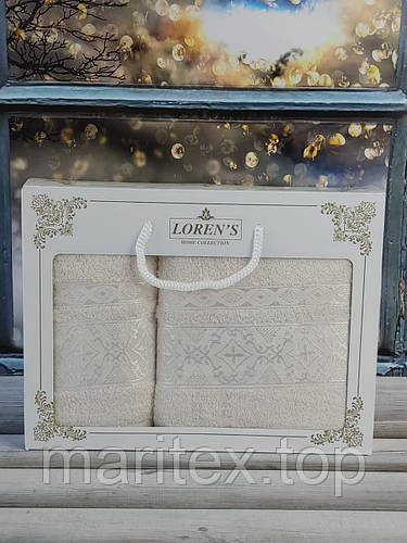 Набор полотенец, 2 штуки. Махровые. Турция Mame krestik krem (ID ...