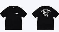 Чоловіча футболка Stussy x Bape A Bathing APE чорна унісекс Стусі колаборація з Бейп