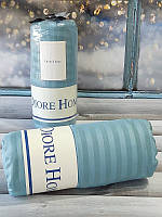 160х200см., сатин-страйп простынь на резинке с наволочками. Diore Турция. Голубая.