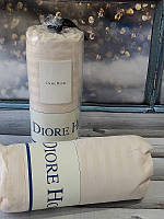 180х200см., сатин-страйп простынь на резинке с наволочками. Diore Турция. Кремового цвета.