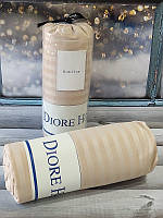 180х200см., сатин-страйп простынь на резинке с наволочками. Diore Турция. Беж.