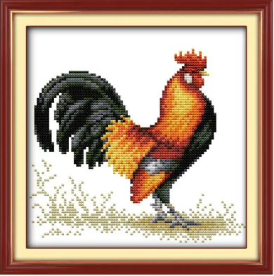 Набір для вишивання за нанесеною на канву схемою "Golden Chicken crowing". AIDA 14CT printed 21*21 см