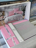 Vis.Gri pembe Серое с розовым постельное белье с вышивкой. Ранфорс. Евро размер. Romeo Турция