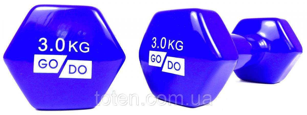 Гантель для фітнесу з вініловим покриттям 2шт GoDo GD-3.0BL топ, фото 1
