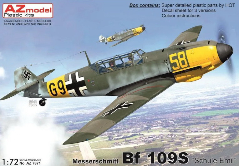 Пластикова модель 1/72 AZ model 7871 німецький навчальний винищувач Messersmitt Bf 109S “Schule Emil”