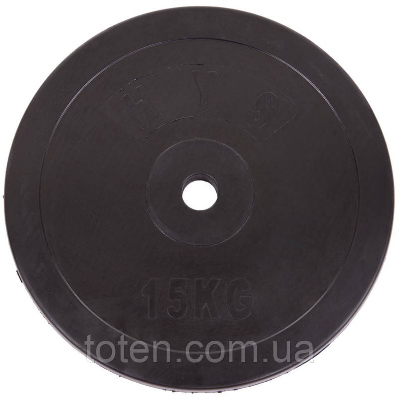 Диски для штанги обгумовані GА-1445-15 30мм 15кг чорний  топ, фото 1
