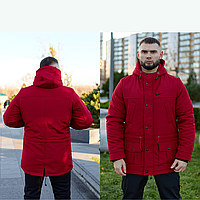 Мужская Куртка Парка Зимняя Водоотталкивающая теплая с Капюшоном красная