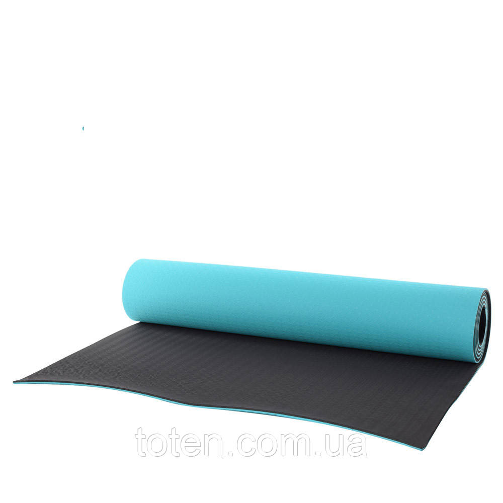 Килимок для фітнесу та йоги TPE+TC 6мм TPE-6BLB топ, фото 1