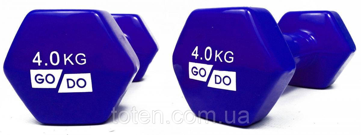 Гантель для фітнесу з вініловим покриттям 2шт GoDo GD-4.0BL топ, фото 1