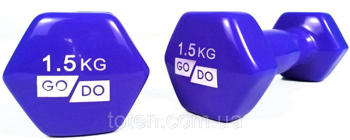 Гантель для фітнесу з вініловим покриттям 2шт GoDo GD-1.5BL топ, фото 1