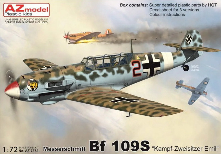 Пластикова модель 1/72 AZ model 7872 німецький двомісний винищувач Bf 109S “Kampf – Zweisitzer Emil”