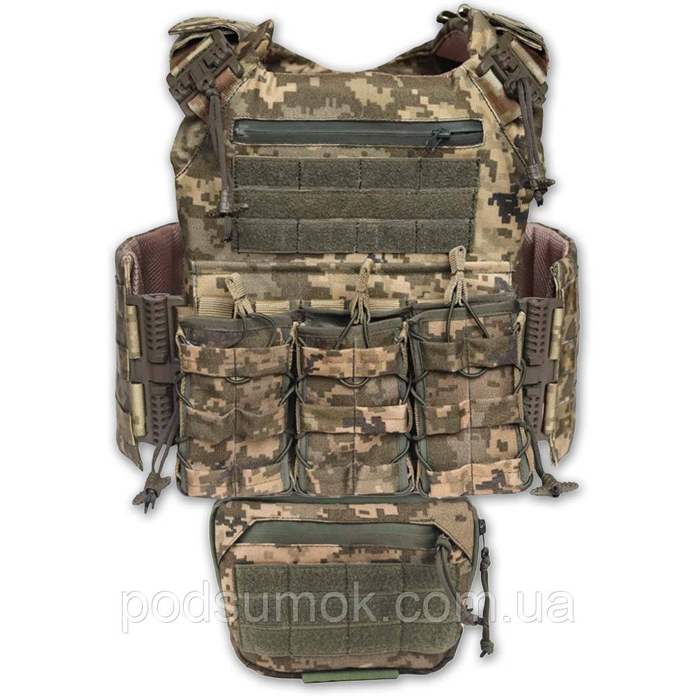 Плитоноска багатофунціональна 2ARMOR Cordura 1000 D під плити 30х25 см з напишником Піксель