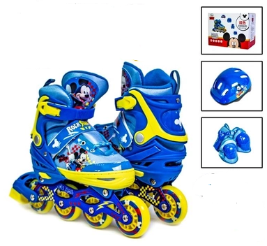 Комплект роликів Disney Mickey Mouse із захистом і шоломом з PU колесами, що світяться, р 29-33, фото 1