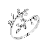 Кольцо серебряное тематическое Веточка незамкнутое с белыми фианитами