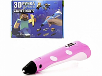 3D-ручка для малювання з екраном 3д Ручка Pen5 Minecraft з LCD-дисплеєм і 100 м пластику Рожева