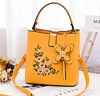Женская мини сумочка с вышивкой цветами, маленькая женская сумка с цветочками Желтый Salex Жіноча міні сумочка