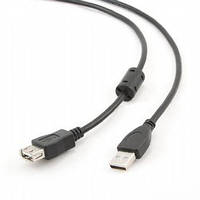 Кабель Cablexpert подовжувач USB - USB V 2.0 (M/F), 4.5 м, Феритовий фільтр, чорний (CCF-USB2-AMAF-15)