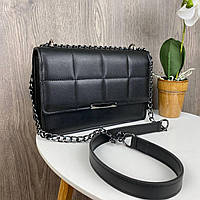 Женская мини сумочка клатч черная стеганная сумка на плечо кожа эко Salex Жіноча міні сумочка клатч чорна
