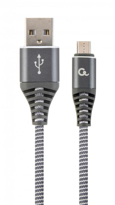 Кабель Cablexpert (CC-USB2B-AMmBM-2M-WB2) USB 2.0 A - microUSB, 2.1А, преміум, 2м, сірий