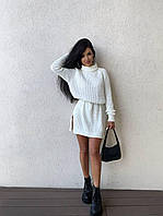 Теплое женское платье туника в длине мини, отложной воротник 42/48 размер, (черный, мокко, молочный, пудровый) Белый