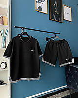 Черный костюм найк для мужчины спортивный комплект шорты и футболка N5 - black Salex Чорний костюм найк для