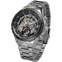 Наручные Мужские механические часы серебряные Winner Action Salex Наручний Чоловічий механічний годинник