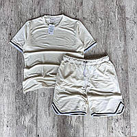 Мужской спортивный костюм шорты и футболка комплект лето кант молоко Salex Чоловічий спортивний костюм шорти і